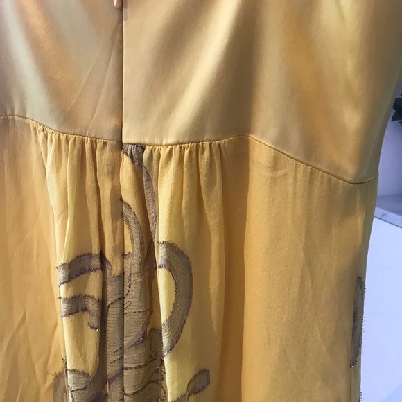Silk dress Nicole Miller Yellow Metallic Floral - Picture 5 of 9